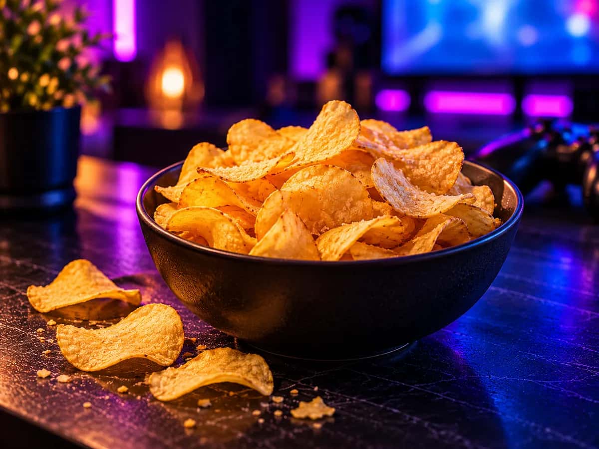 A bowl of potato chips